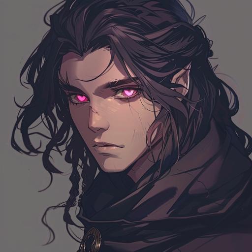 male, reborn druid, dungeons and dragons, character, rose pink eyes, dark rose colored hair, anime style,