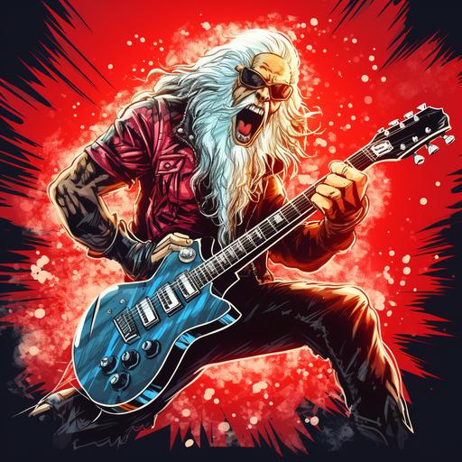 male santa claus playing heavy metal guitar, pop art style, full body, agressive pose