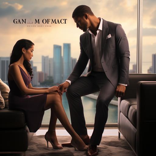 man at the feet of a powerful woman, realistic, 80k quality, netflix movie, men around in love and admiring her, power, influence, luxurious soap opera, miami setting
