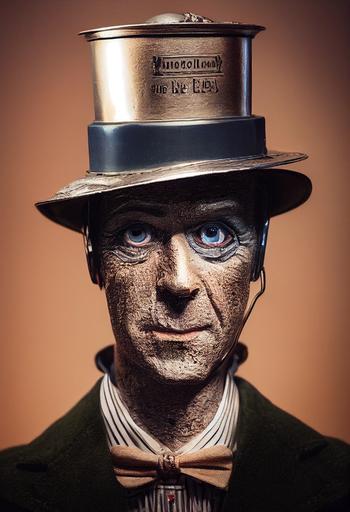 man dressed in a metal Tin man costume, film Mary Poppins Returns, hyper realistic, micro details, detailed eyes, detailed skin, hyper detailed, photorealistic, symmetrical face, wide angle lens, depth of field, professionally colour graded, HDR, shot on film, photo realistic, High octane render, epic composition, enhanced face, super realistic, cinematic 8k, Unreal engine, extremely detailed, hypermaximalist, trending on artstation, dynamic pose, soft dynamic light, photoshop, rtx , 8k vray --ar 9:16 --test --upbeta --upbeta