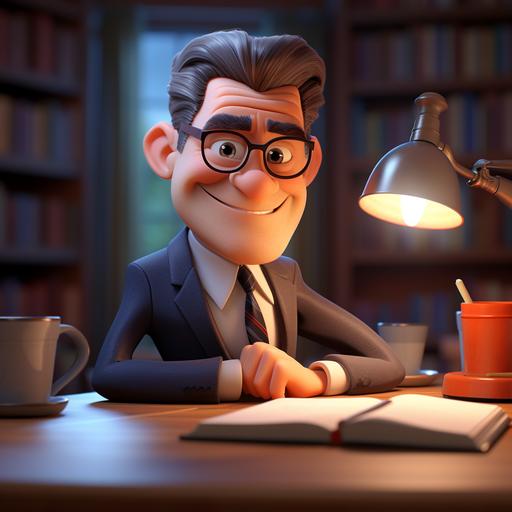 man of a lawyer ,cartoon, pixar, disney, animation Disney style, Pixar animation, character design, animation Disney style, Pixar animation, character design, renderman, cozy lighting, high colors, 3D render cinema 4D, colorfull