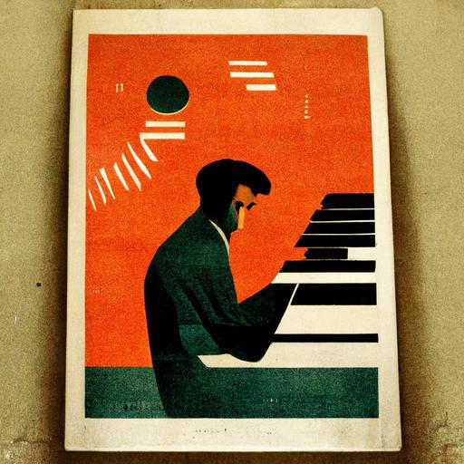 man playing electric piano vintage poster