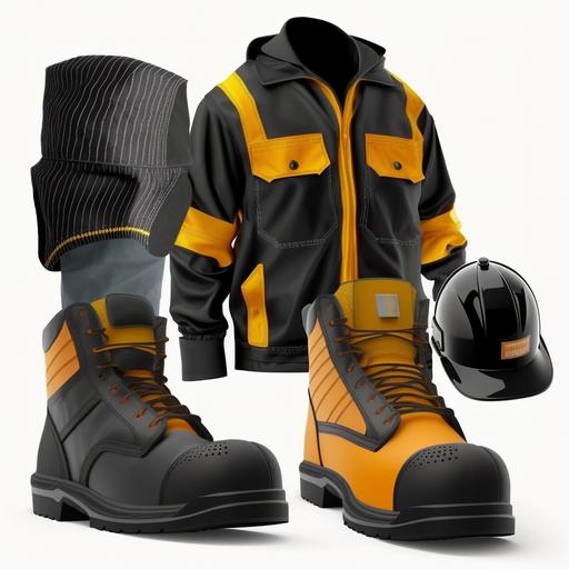 man with leather safety shoes with composite toe cap, cowhide gloves, sunscreen, arab safety cap, uniform with reflective bands or reflective vest, 8k