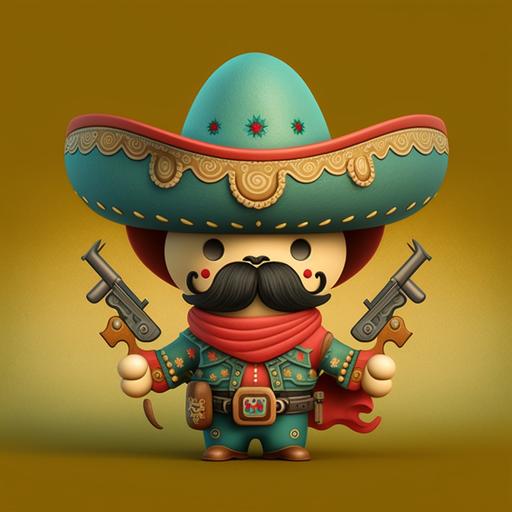 man with sombrero, mustache, guns, cartoon, kawaii