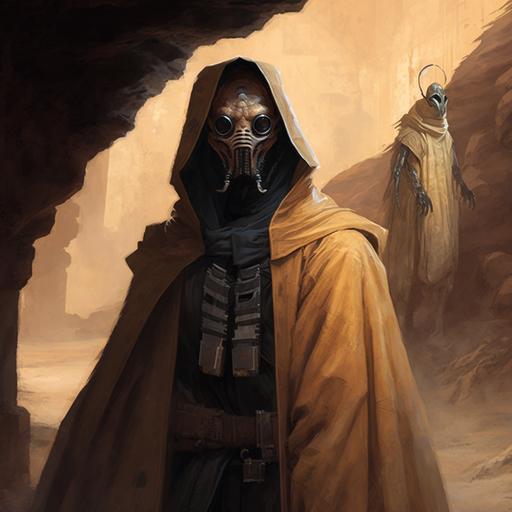 man with tarantula face, and tarantula arms dressed in fine robes in front of a sandstone cliff, star wars RPG, FFG, character portrait in style of will nunes