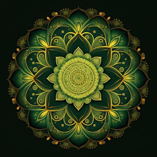 mandala pattern for green symbol of happiness, love, compassion. Graphic, simple, creative, golden, yellow green, spring