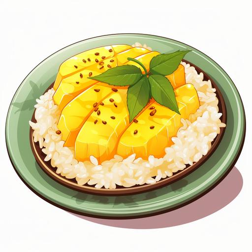 mango sticky rice dish, cartoon style, simple style, --v 5.2