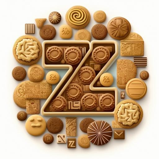many cookies , in center cookie with z letter on it logo