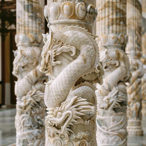 marble columns in a churh carved with dragons