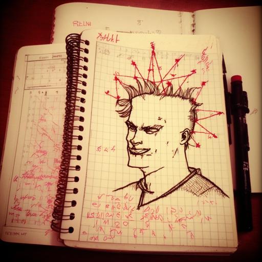 marginalia, punk drawings on a math notebook