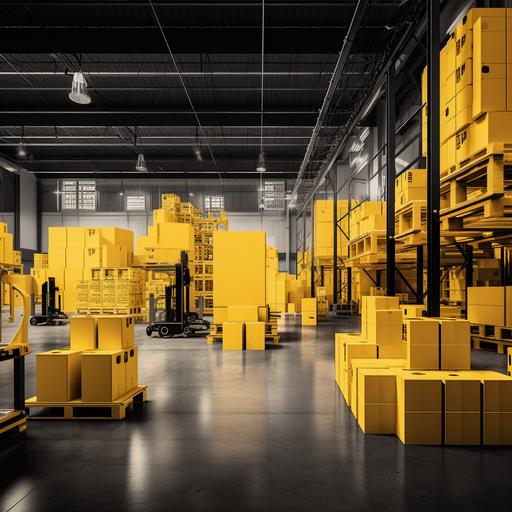 create an image of visual management in a warehouse with yellow background