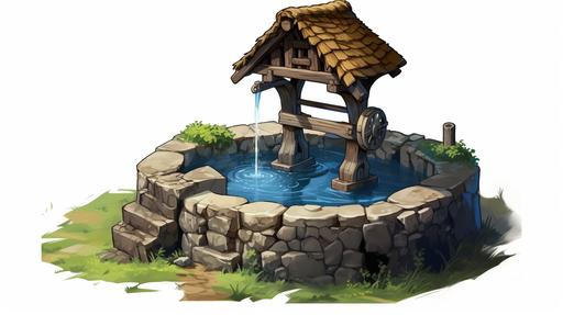 marketing style graphic of a well in a village --ar 16:9