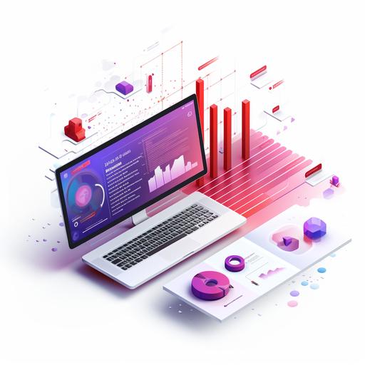 marketing style graphic that shows managing data, red and purple aesthetic, white background