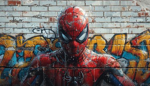 marvel comics characters, graffiti style, concrete brick wall, marvel comics, white background, 3D --ar 7:4 --v 6.0 --s 750