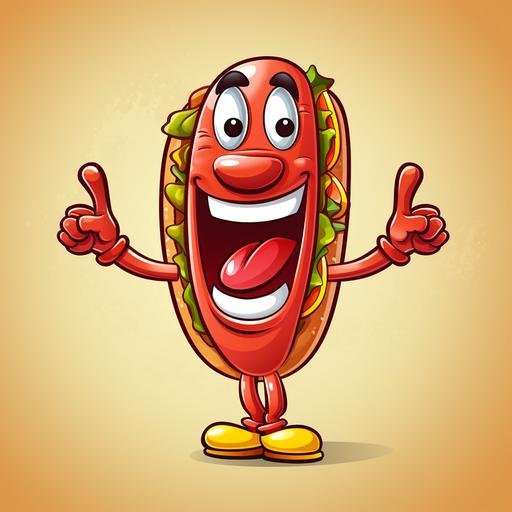mascot character of hotdog in cartoon style with feet and hands