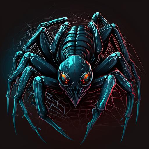 mascot for a Darknet, big creepy dark spider, clip art style, evil, covered with web