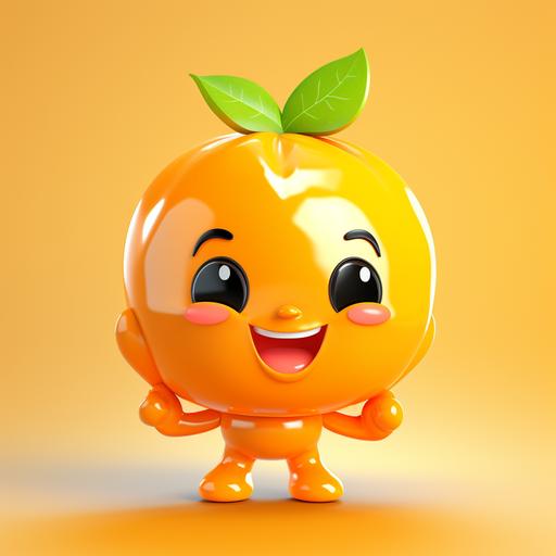 mascot is vitamin c character, glossy body，mascot，cute，cartoon super idol star，full body，three views，cartoon super idol star，3D cartoon，sculpture，relief， oc rending，stage action，blender，ultra-high definition，soft light，ray tracing, blue or purple background
