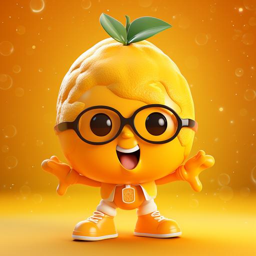 mascot is vitamin c character, plasticine body，orange background, mascot，cute，cartoon super idol star，full body，cartoon super idol star，3D cartoon，sculpture，relief， oc rending，stage action，blender，ultra-high definition，soft light，ray tracing
