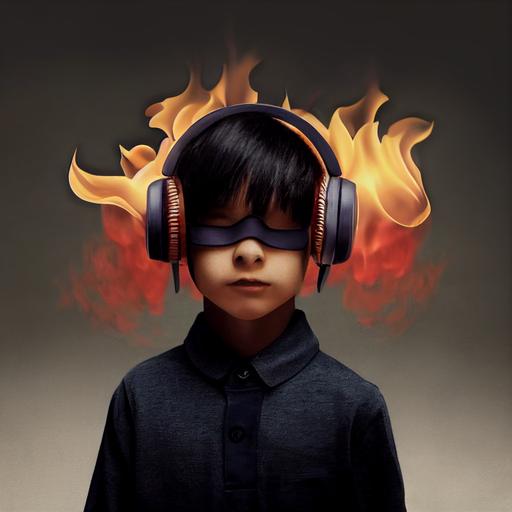 masked boy headphones on fire --test --creative