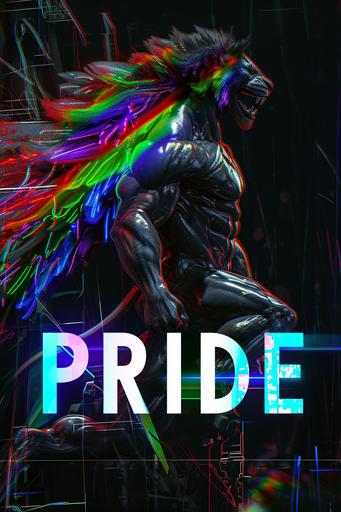 massive muscular anthro humanoid lion man, rainbow mane, furry, standing, swimming ad, dark moody lighting, artistic, wireframe hologram, 