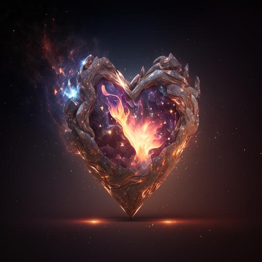 masterpiece, best quality, glowing fire heart inside a diamond gemstone, galaxy glowing gemstone, light particles in a dark room, intricate detail, luxurious detail, unreal engine render, deep color, 4k render, soft focus, glowing shining heart shaped diamond cut gemstone, center of the galaxy, floating in space,