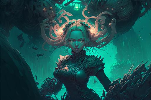 matrioshka, style of Peter Mohrbacher and Doug Mahnke, Tsutomu Nihei, woman battles with biomechanical phytoplankton, crab, survivors huddle, tank mecha 3D, volumetric lighting, epic, endless corridors and voids, maze, labyrinth, ink pen, spiral staircases, cinematic shot, hypermaximalist, mangroves, octane render, highly detailed and intricate, golden ratio, ornate, breathtaking, ethereal, ominous, gorgeous, cinematic, magical, awe inspiring, cinema 4d, cgi, cinematic shot --ar 3:2 --v 4