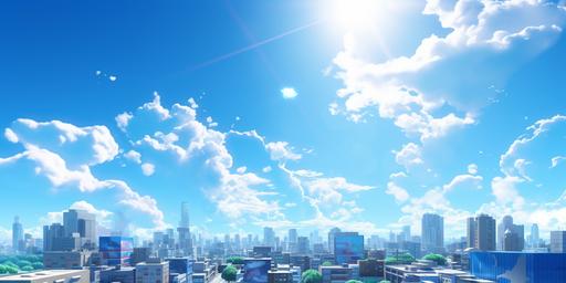 matte painting of a blue sky with a 3D comic style , Painting, Marquee, Natural Lighting --ar 2:1