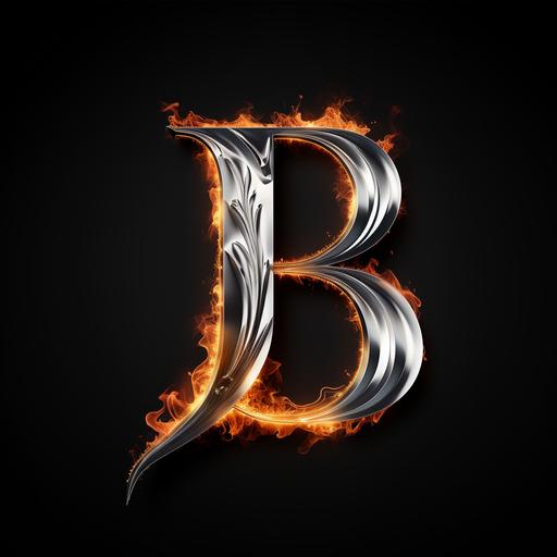 logo silver métal letter B burning, black background