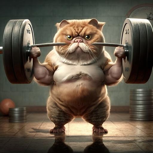 mean looking cat lifting weights
