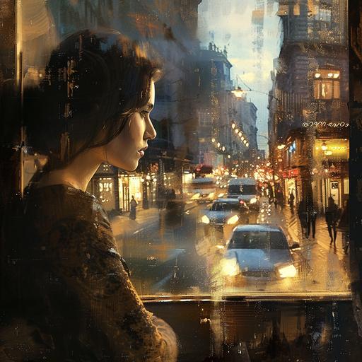 As the world bustled outside, she sat in silence, a solitary figure by the window. Her gaze, fixed on the panorama beyond the glass, seemed to traverse depths beyond the mere physical scenery. There was a quiet intensity to her stare, as if she were searching for something elusive amidst the flowing stream of life. Outside, the city danced with vitality. Cars hummed along the streets like busy worker bees, pedestrians hurried with purposeful strides, and the sunlight cast its golden hues upon the urban landscape. Yet, amidst this symphony of motion and color, she remained still, an observer in her own private sanctuary. Her face, illuminated by the soft glow of daylight, betrayed a myriad of emotions. There was longing in the furrow of her brow, a wistful yearning that spoke of dreams deferred and paths untaken. But there was also a hint of resignation, a quiet acceptance of the ebb and flow of life beyond her reach. Through the window, she watched as strangers became protagonists in fleeting narratives, each with their own joys, sorrows, and secrets. Couples strolled hand in hand, their laughter mingling with the gentle breeze. Children chased after butterflies, their innocent laughter echoing in the air. And somewhere in the distance, a lone musician serenaded the bustling crowd with a melancholic melody. But amidst this kaleidoscope of life, she remained a silent observer, cocooned in her own thoughts. Perhaps she sought solace in the familiarity of the outside world, finding comfort in the transient beauty that unfolded before her eyes. Or perhaps, she simply reveled in the stillness, finding solace in the quietude of her own company. In that moment, as she gazed out into the vast expanse of the world beyond, she became a part of the tableau, a silent sentinel [...]