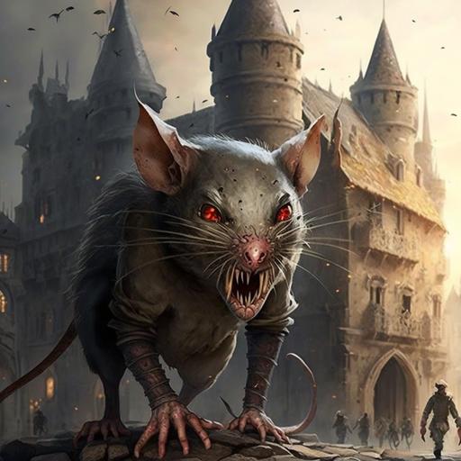medieval city attacked by millions of rats with red eyes --v 4