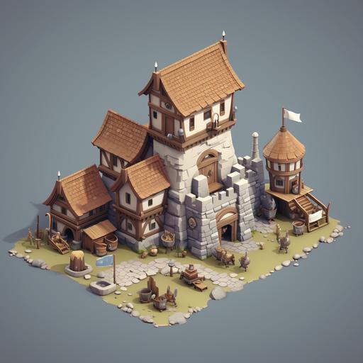 medival nordic barrack, Medieval soldier training ground, 4x genre soldier production building, cartoon-style deformation, 2d isometric view, quater_view, Quarter View, 2d animation sytle, cartoon style, casual design, super deformed, simplify, landscape, 12k, line, q=0.8