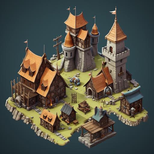 medival nordic barrack, Medieval soldier training ground, 4x genre soldier production building, cartoon-style deformation, 2d isometric view, quater_view, Quarter View, 2d animation sytle, cartoon style, casual design, super deformed, simplify, landscape, 12k, line, q=0.8