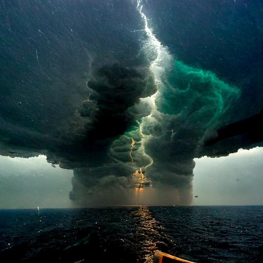 a photograph of a thunderstorm at sea