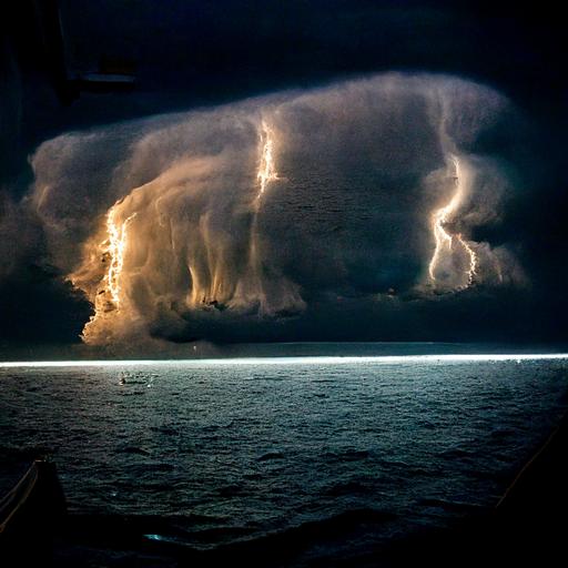a photograph of a thunderstorm at sea