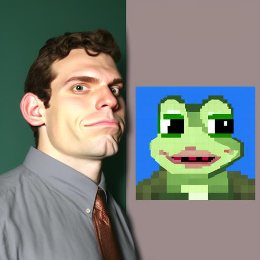 meme generation, pixel, cartoon style, face, frog   man, portrait