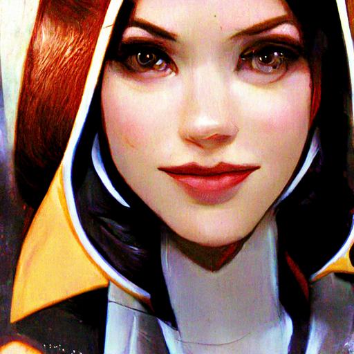 mercy from overwatch character, beautiful woman gorgeous babe model influencer redhead mid 20s long red straightened hair with extensions feminine heavy makeup eyeliner contour glossy lipstick big lips warm goofy grin glossy lipstick looks like mix Alison Brie mix Kim Kardashian mix Jenna Coleman mix Margot Robbie mix Kaley Cuoco mix Billie Piper mix Scarlett Johansson mix Florence Pugh mix Meghan Markle mix Karen Gillan mix Ana de Armas mix Emma Stone mix Elizabeth Olsen mix Rachael Taylor selfie photorealistic high definition big chest dressed like American valley girl