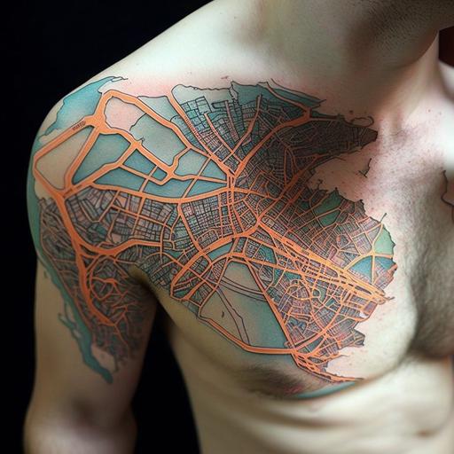 merge moscow, johannesburg, mexico city, tel-aviv city maps as a tattoo