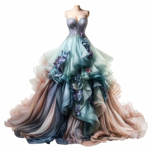 mermaid-style bridal gown with all the bells and whistles, Watercolor pencil sketch isolated on white background --s 600