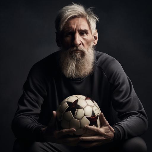 messi with 60 year old and a soccer ball, 8k F;1,8 realistic