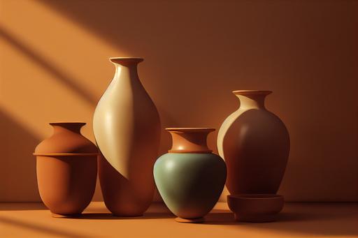 mexican clay vases, still life, side light, oriental anccient clay pottery, indoor, volumetric lighting, simple small window, gleam of light, dust and light, pottery background, realistic, highly detailed, octane render, unreal engine 5 --upbeta --ar 16:9 --upbeta --upbeta --test --creative --upbeta --upbeta