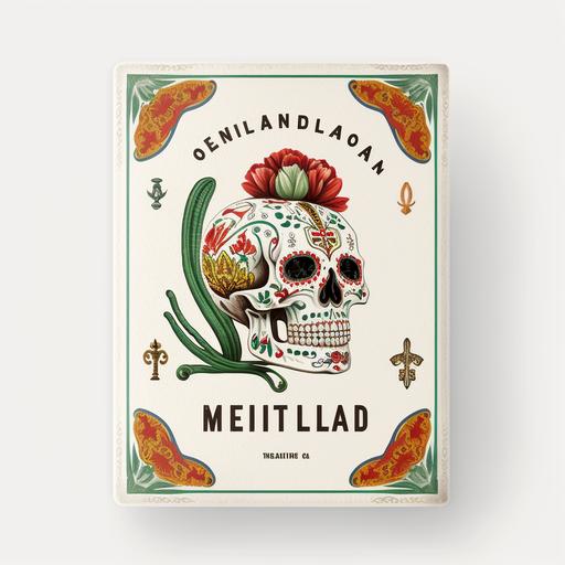 mexican loteria card skull white background