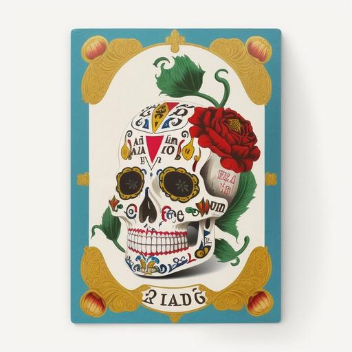 mexican loteria card skull white background