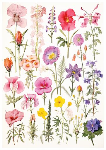 a lot of flowers that is White geranium, Tigridia, Lycoris, Sundew, passionflower, Hamanasu, Marigold, PurpleHyacinthu, Gentian, Red columbine, Burdock flower, Cactus flower, okra flower, anemone, Lobelia, white Carnation, is arranged in a a pink, white, and purple marbled Fluid art surface playfully intricate, poured,neo-plasticist, resin, pink and amber, flickr, candy core, melting --ar 5:7