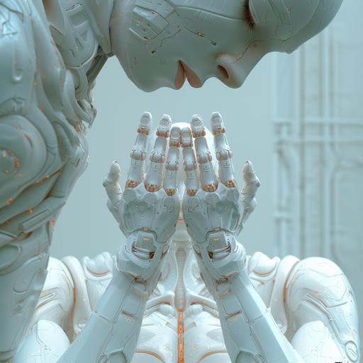 hands, half human, half robot, white robot, highly detailled, hd, symetric --style raw --s 750