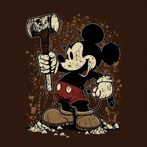 mickey mouse with hammer for t-shirt screen printing design