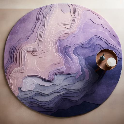 top view of a designer organic rug with a lilac ombre fade, wallpaper* magazine
