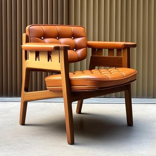 mid-century modern leather and wood chair in style of Scandinavian Torbjorn Afdal