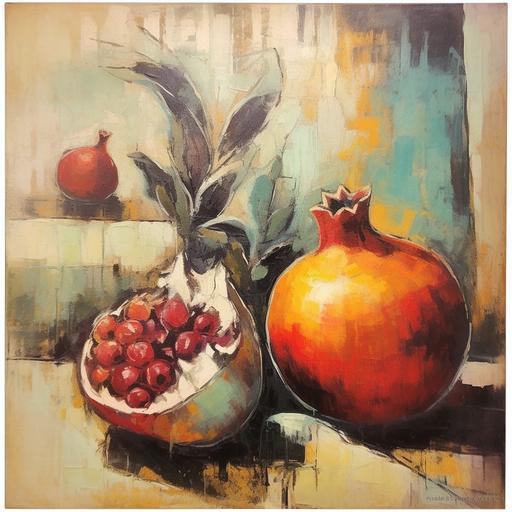 mid century modern pomegranate fruit painting