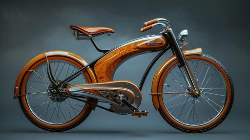 mid-century modern prototype bicycle, iconic, cinematic, side view, intricate details, photography, :wundervoll-ai:0, --ar 16:9 --s 300 --v 6.0